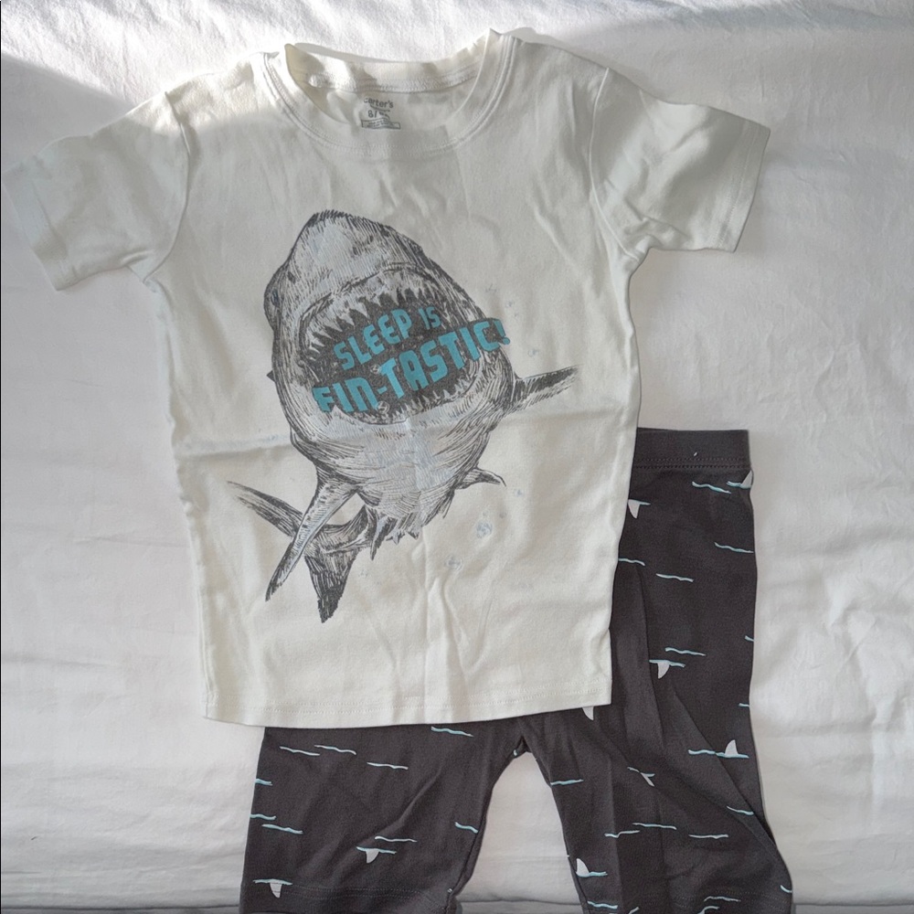 Carter's White Shark Tee and Black Pajama Pants Set with Teal Accents